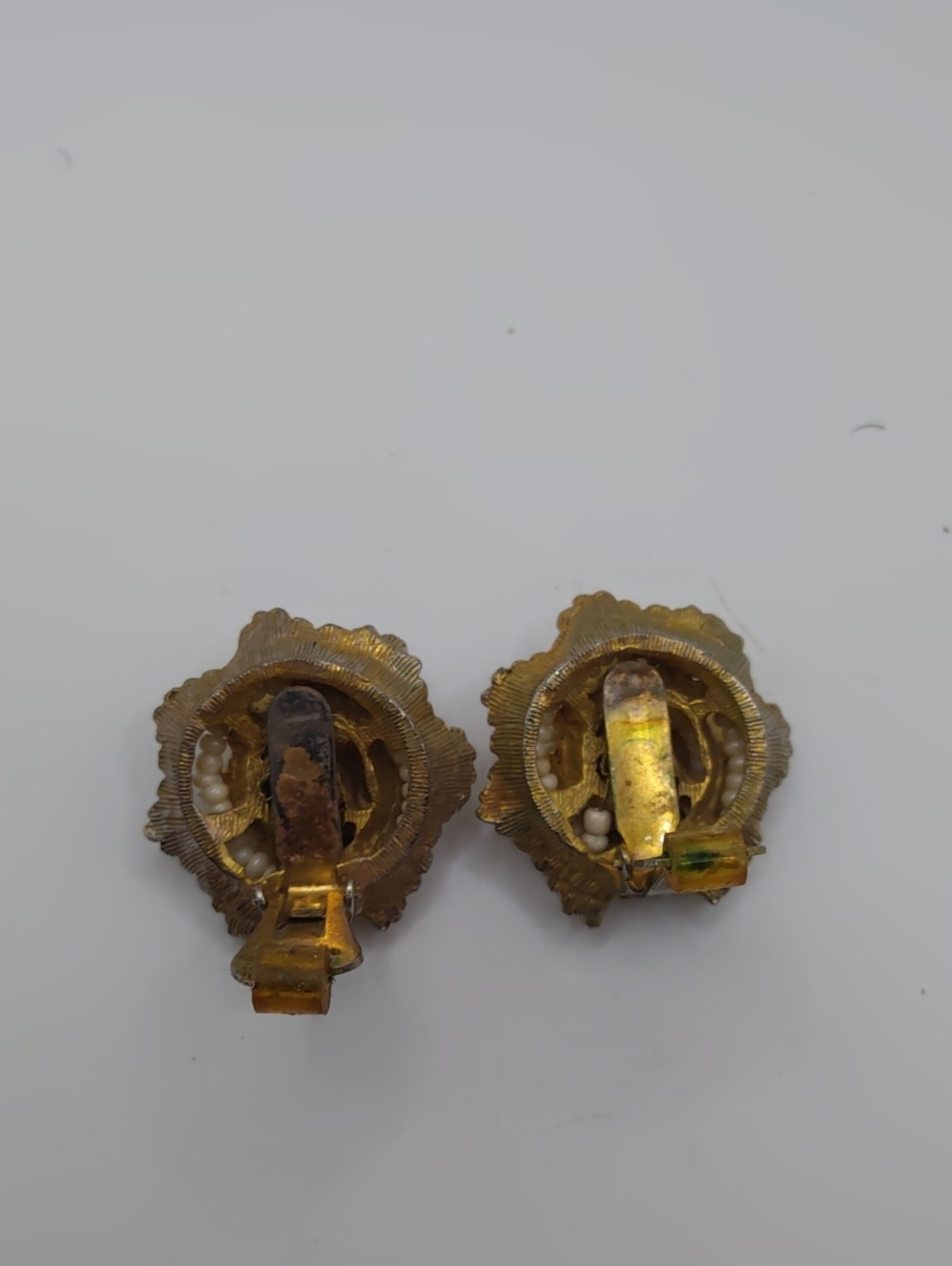 Hobé Antique Gold Tone and White Bead Accent Clip On Earrings - Picture 6 of 6